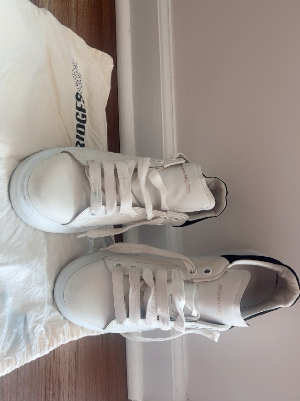 Alexander McQueen White Leather Women Sneakers with Black Heel Tab